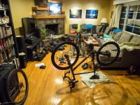 A peak into our house right before we go on a tour. Clothes, bikes, and bags strewn through our living room