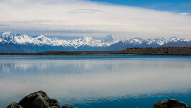 Southern Alps mountains reflected in Lake Pukaki